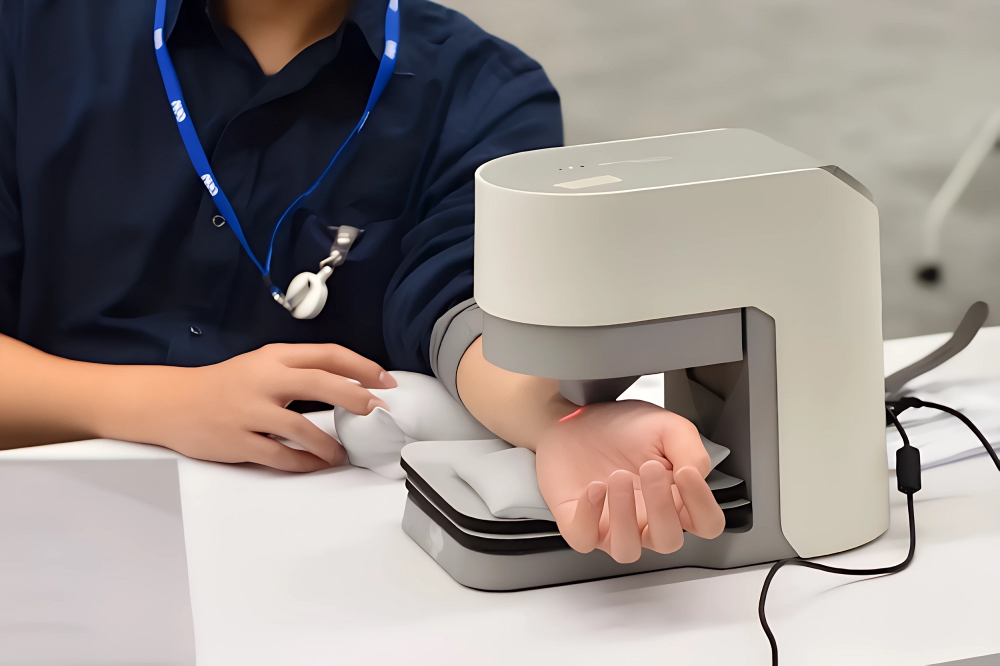 友達耘康中醫數位化檢測解決方案之脈象檢測系統採用高靈敏多點式壓力感測器，可真實還原「寸、關、尺」三部脈象量測結果